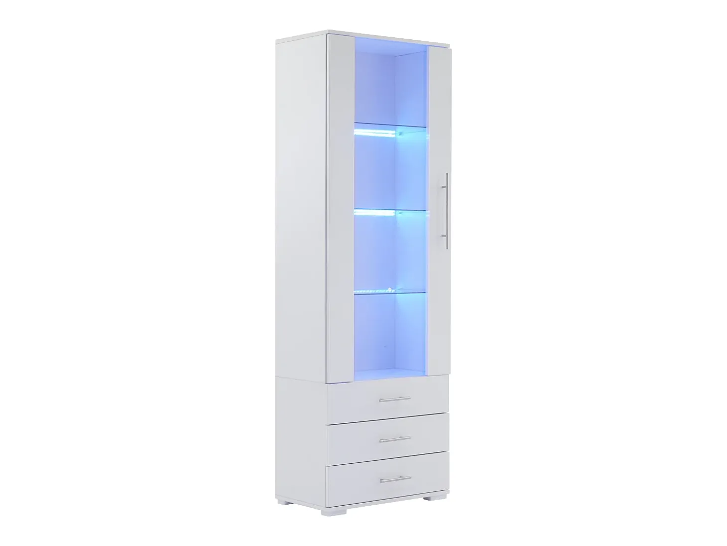 Vitrine brilhante - com LED - 3 gavetas e prateleiras - 60x35x180 cm - MDF - Branco