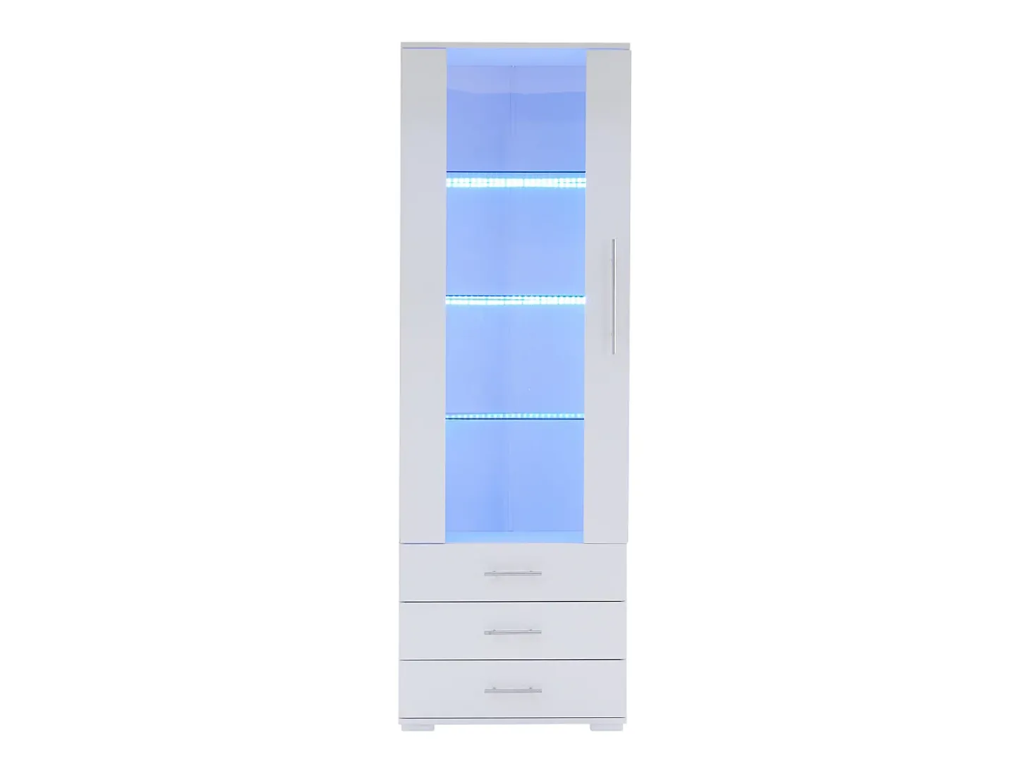 Vitrine brilhante - com LED - 3 gavetas e prateleiras - 60x35x180 cm - MDF - Branco