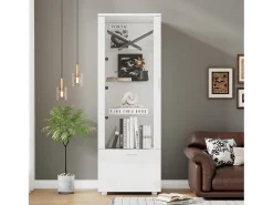 Vitrine brilhante com portas de acrílico - 50 x 40 x 160 cm - com LEDs + 3 prateleiras - Acrílico + aglomerado - branca