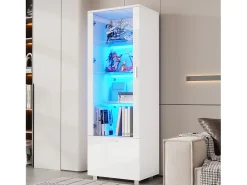 Vitrine brilhante com portas de acrílico - 50 x 40 x 160 cm - com LEDs + 3 prateleiras - Acrílico + aglomerado - branca