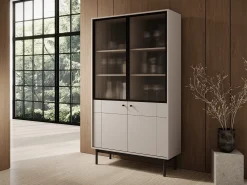 Vitrine: Caxemira, pés pretos, 103,5 x 184,6 x 39 cm