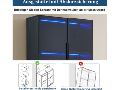 Vitrine com 8 portas - 160 x 30 x 200 cm - LEDs - Aglomerado e vidro - Branco