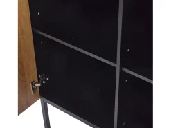 Vitrine com 2 portas de vidro e 2 portas de madeira, corpo em preto e natural, LED incluído - 80x35x180cm