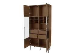 Vitrine com 2 portas de vidro e 4 gavetas - Cor madeira escura