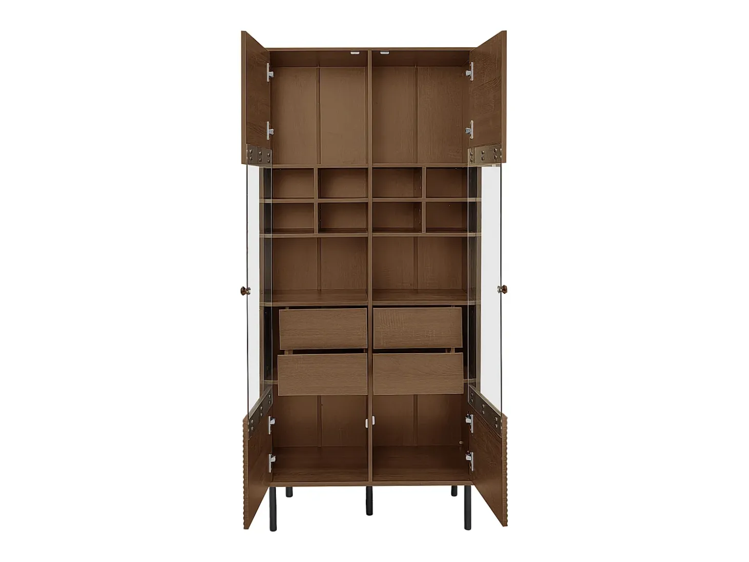 Vitrine com 2 portas de vidro e 4 gavetas - Cor madeira escura