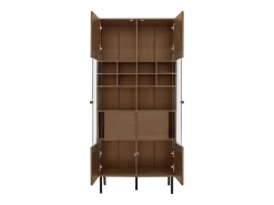 Vitrine com 2 portas de vidro e 4 gavetas - Cor madeira escura