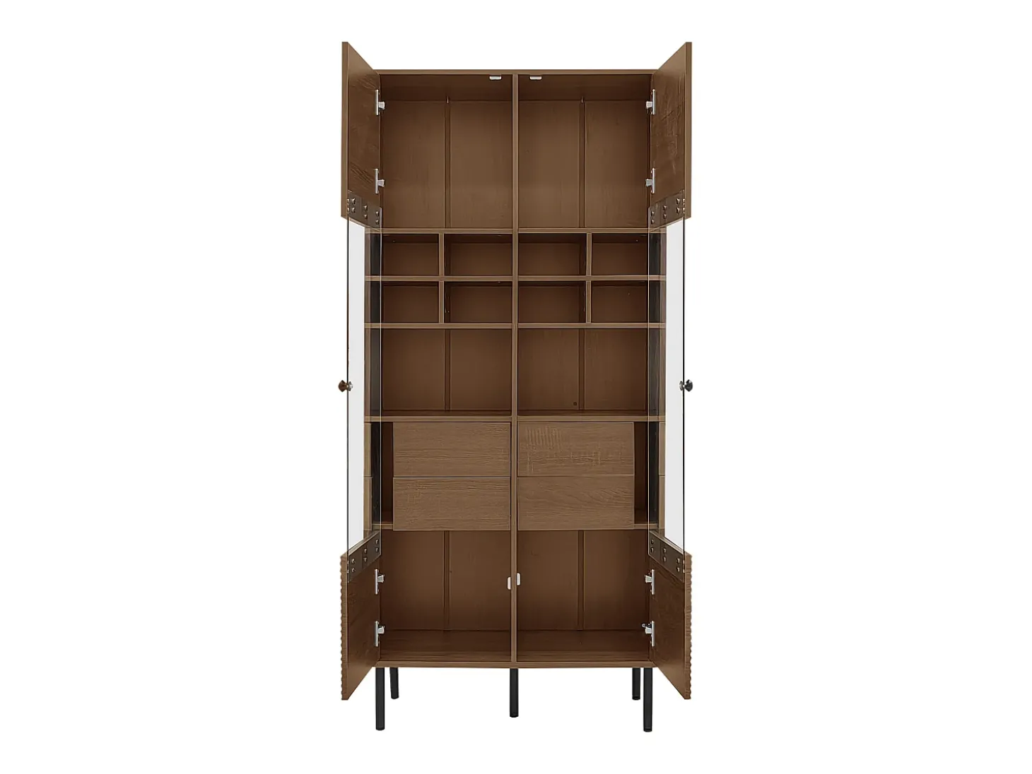Vitrine com 2 portas de vidro e 4 gavetas - Cor madeira escura