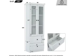 Vitrine com 2 portas e 2 gavetas - 60 x 36 x 165 cm - LEDs - Prateleiras reguláveis - Aglomerado + MDF - Branco