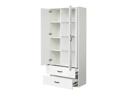 Vitrine com 2 portas e 2 gavetas e LED - Altura 180cm - Branco