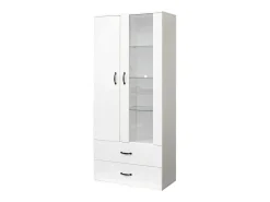 Vitrine com 2 portas e 2 gavetas e LED - Altura 180cm - Branco