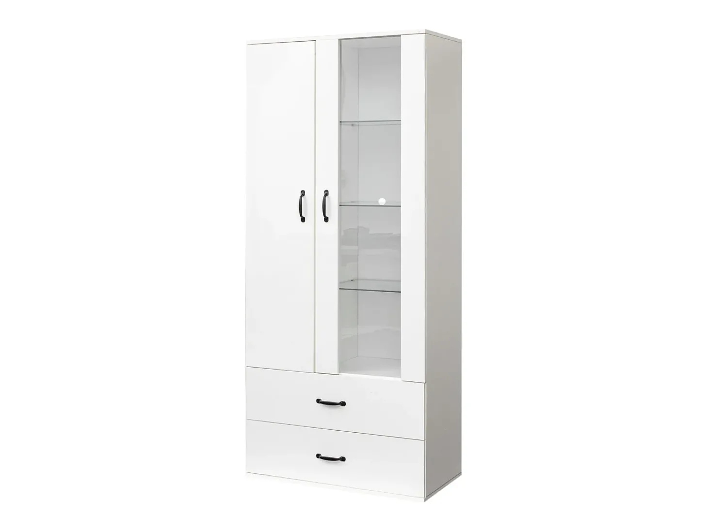Vitrine com 2 portas e 2 gavetas e LED - Altura 180cm - Branco