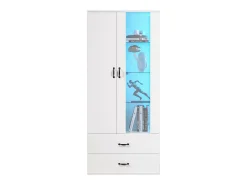 Vitrine com 2 portas e 2 gavetas e LED - Altura 180cm - Branco