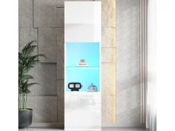 Vitrine com 2 portas e 1 prateleira de vidro - 45 x 35 x 160 cm - LEDs - Aglomerado - Branco brilhante
