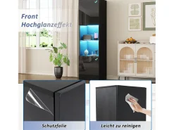 Vitrine com 2 portas e 1 prateleira de vidro - 45 x 35 x 160 cm - LEDs - Aglomerado - Preto brilhante