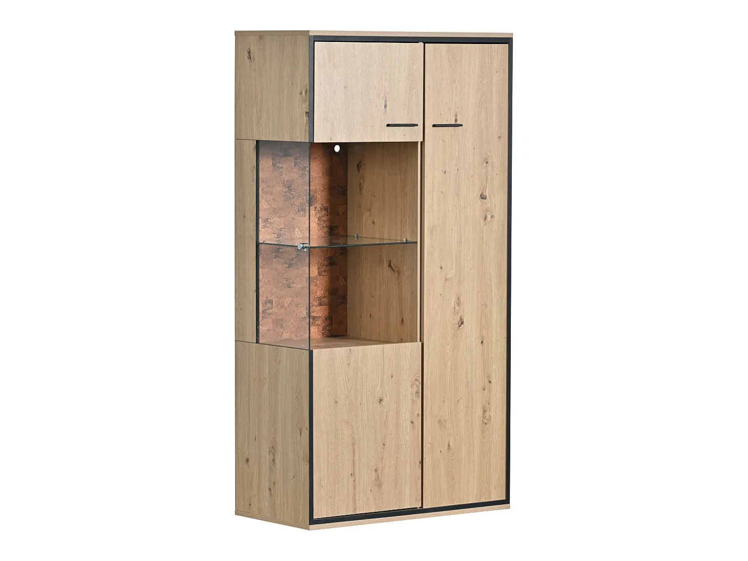 Vitrine com 3 portas e 2 prateleiras - LEDs - aglomerado e vidro - altura 150cm - cor carvalho