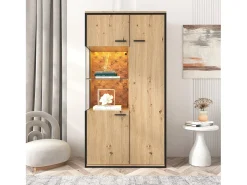 Vitrine com 3 portas e 2 prateleiras - LEDs - aglomerado e vidro - altura 150cm - cor carvalho