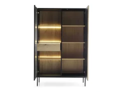 Vitrine com 2 portas e LED integrado Preto e Carvalho 104x166 cm