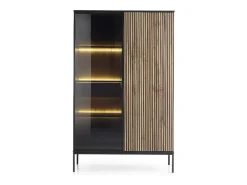 Vitrine com 2 portas e LED integrado Preto e Carvalho 104x166 cm