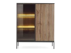 Vitrine com 2 portas e LED integrado Preto e Carvalho 104x126 cm