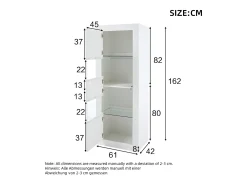 Vitrine com 2 portas e prateleiras de vidro, corpo lacado branco, LED incluído - 61x42x162cm