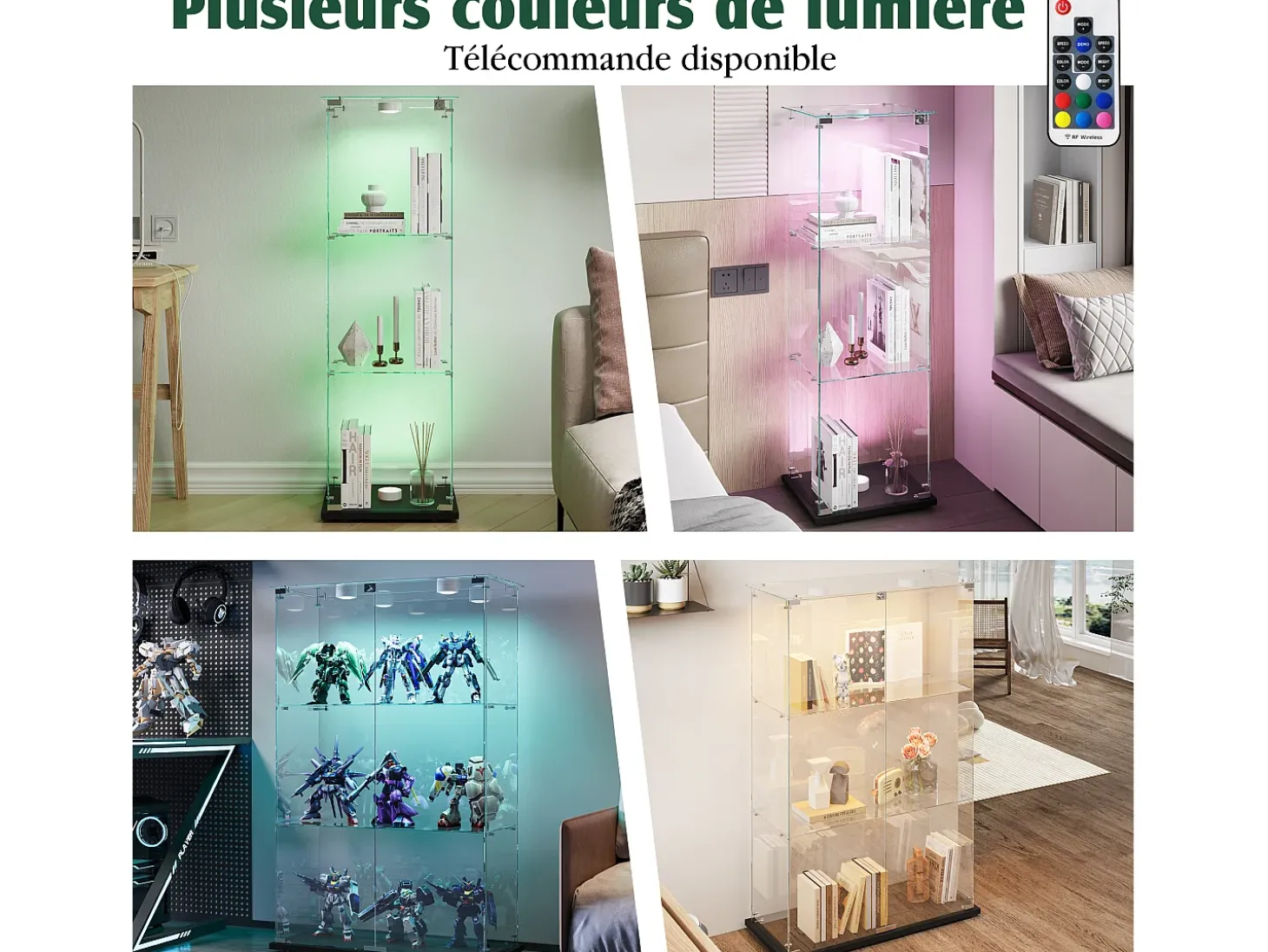 Vitrine com 4 prateleiras e portas duplas, vitrine para sala de estar