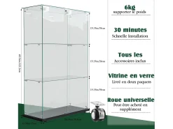 Vitrine com 4 prateleiras e portas duplas, vitrine para sala de estar