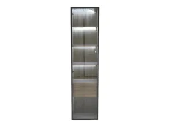 Vitrine com faixa LED, porta de vidro e gaveta - Cor natural clara
