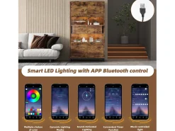 Vitrine com iluminação LED, vitrine independente, armário com 2 gavetas, com painel de acrílico, 80x40x138 cm, marrom