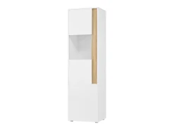 Vitrine com iluminação LED e 2 portas - Ideal para sala de estar, escritório e cozinha - Branco e natural - 50 x 40 x 179 cm