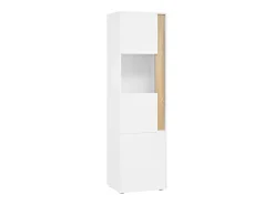 Vitrine com iluminação LED e 2 portas - Ideal para sala de estar, escritório e cozinha - Branco e natural - 50 x 40 x 179 cm