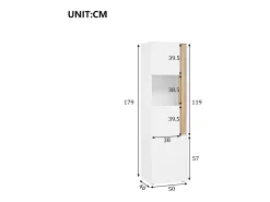 Vitrine com iluminação LED e 2 portas - Ideal para sala de estar, escritório e cozinha - Branco e natural - 50 x 40 x 179 cm