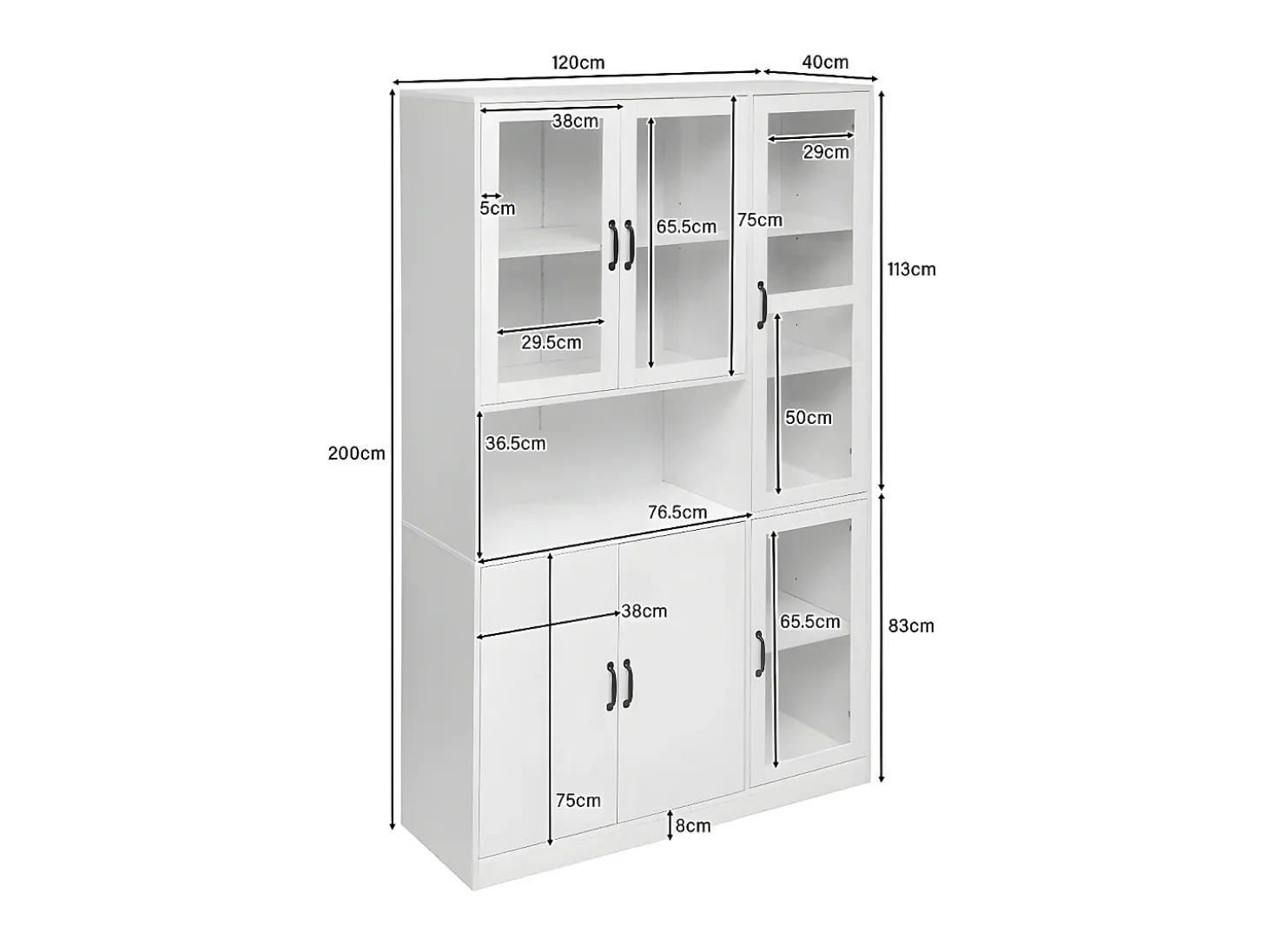 Vitrine com iluminação LED - prateleiras com 6 portas - A 200cm - Branco