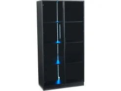 Vitrine com iluminação LED e 2 portas de vidro - Prateleiras ajustáveis - Preta