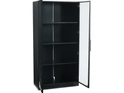 Vitrine com iluminação LED e 2 portas de vidro - Prateleiras ajustáveis - Preta
