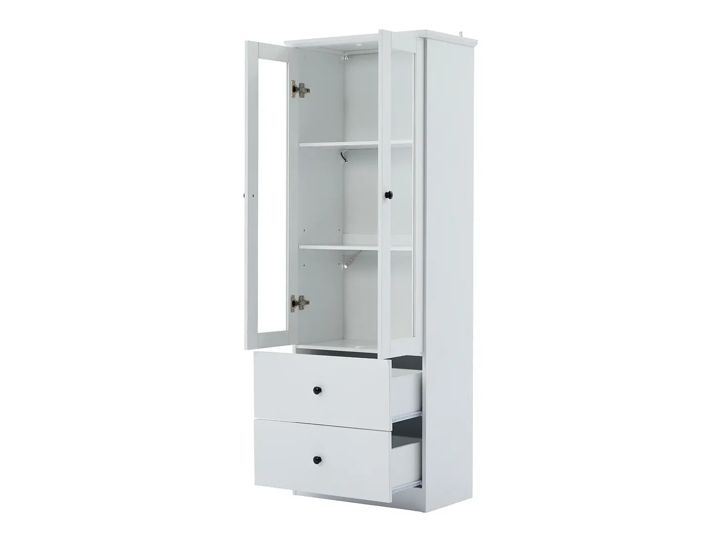 Vitrine com iluminação LED de 16 cores, 2 gavetas e 2 portas de vidro - Branco