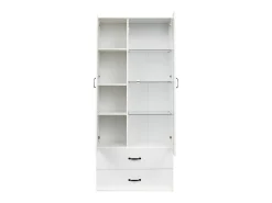 Vitrine com luzes LED de 16 cores, 2 gavetas e 2 portas, branca.