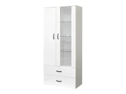 Vitrine com luzes LED de 16 cores, 2 gavetas e 2 portas, branca.