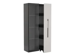 Vitrine com porta de vidro e LEDs - 70 x 40 x 160 cm - com prateleira lateral deslizante - MDF - preto e branco