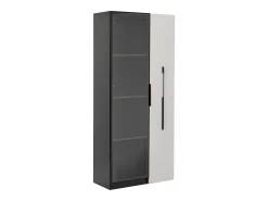Vitrine com porta de vidro e LEDs - 70 x 40 x 160 cm - com prateleira lateral deslizante - MDF - preto e branco