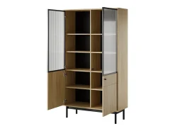 Vitrine: cor: carvalho linea, pés pretos, 103,5 x 184,6 x 39 cm