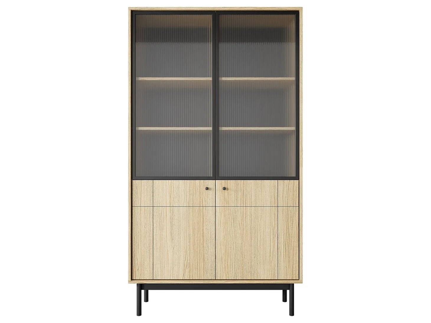 Vitrine: cor: carvalho linea, pés pretos, 103,5 x 184,6 x 39 cm