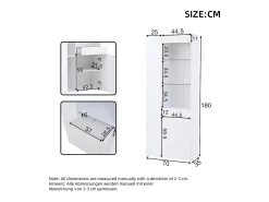 Vitrine de alto brilho - 70 x 35 x 180 cm - com 1 gaveta + 2 portas + LEDs - aglomerado - branco
