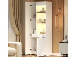 Vitrine de alto brilho - 70 x 35 x 180 cm - com 1 gaveta + 2 portas + LEDs - aglomerado - branco