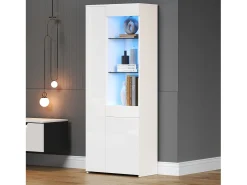 Vitrine de alto brilho - 70 x 35 x 180 cm - com 1 gaveta + 2 portas + LEDs - aglomerado - branco