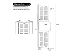 Vitrine de canto laqueada - 63,5 x 45 x 157,5 cm - com LEDs + 2 portas + prateleira - MDF - cinza