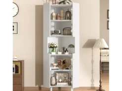 Vitrine de canto laqueada - 63,5 x 45 x 157,5 cm - com LEDs + 2 portas + prateleira - MDF - branca