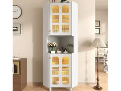 Vitrine de canto laqueada - 63,5 x 45 x 157,5 cm - com LEDs + 2 portas + prateleira - MDF - branca