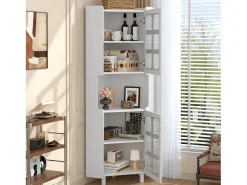 Vitrine de canto laqueada - 63,5 x 45 x 157,5 cm - com LEDs + 2 portas + prateleira - MDF - branca