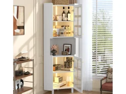 Vitrine de canto laqueada - 63,5 x 45 x 157,5 cm - com LEDs + 2 portas + prateleira - MDF - branca