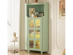 Vitrine de canto verde com iluminação LED e 2 portas de vidro - Madeira MDF